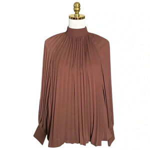 H & M | Women’s Dark Brown Pleated Monk Neck Balloon Sleeves Blouse Size S